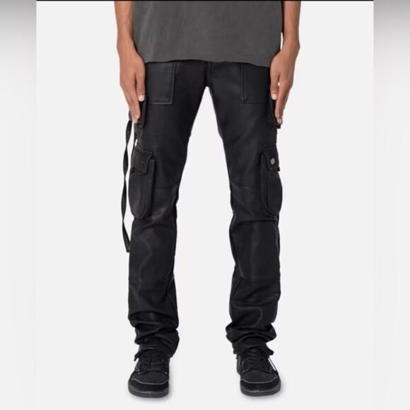 New, unworn men's black vegan leather tactical cargo pants in Amiri style, size - Picture 7 of 13